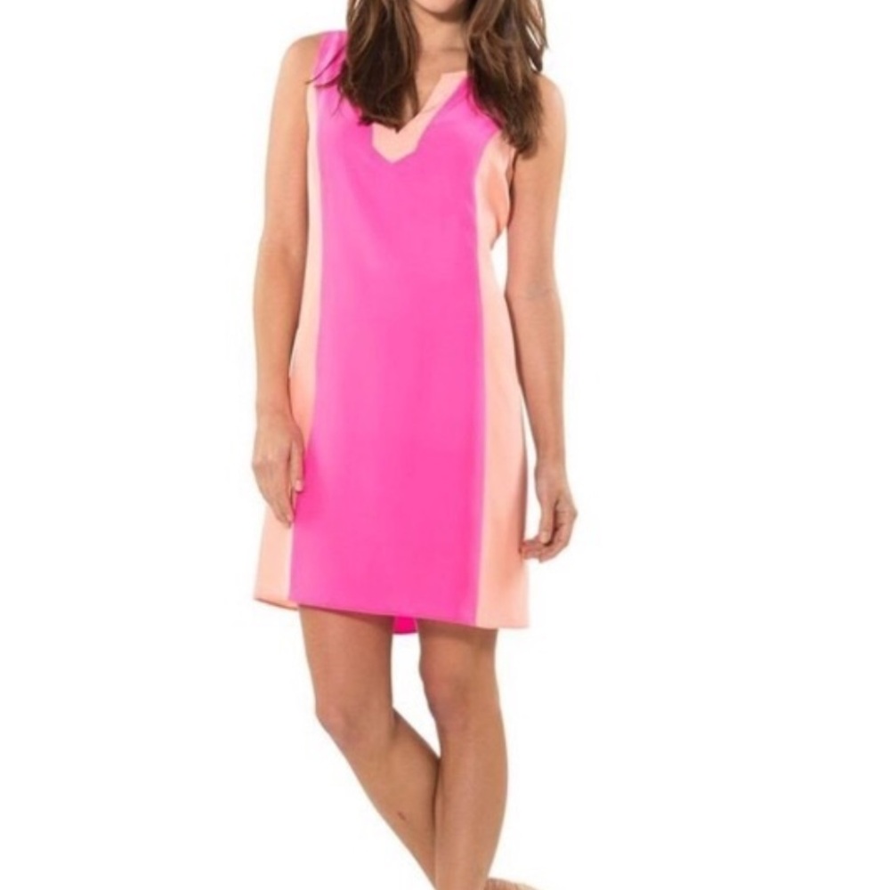 Sail to Sable “teacups in a tunic” sleeveless pink and orange silk shift dress